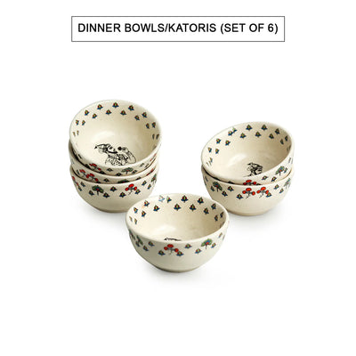 Daawat-e-Taj' Handcrafted Ceramic Dinner Bowls/Katoris (Set of 6 | 220 ml | Microwave Safe)