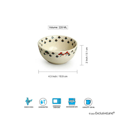 Daawat-e-Taj' Handcrafted Ceramic Dinner Bowls/Katoris (Set of 6 | 220 ml | Microwave Safe)