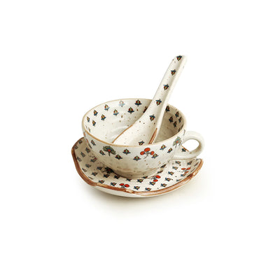Daawat-e-Taj' Handcrafted Ceramic Handled Soup Bowls With Saucers & Spoons (Set of 2 | 220 ml | Microwave Safe)