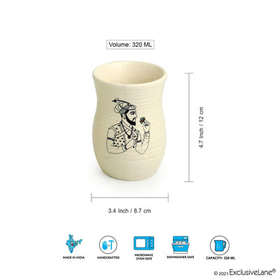 Daawat-e-Taj' Handcrafted Ceramic Water & Milk Glasses (Set of 2 | 320 ml | Microwave Safe)