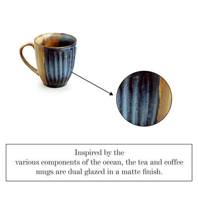 Sea Meets Land' Handcrafted Ceramic Tea & Coffee Mugs (Set of 2 | 300 ML | Microwave Safe)