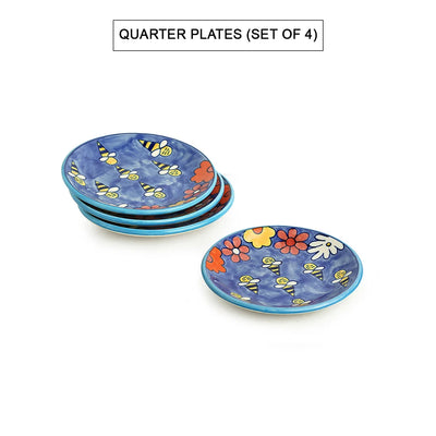 The Bee Collective' Hand-painted Ceramic Side/Quarter Plates (Set Of 4 | Microwave Safe)