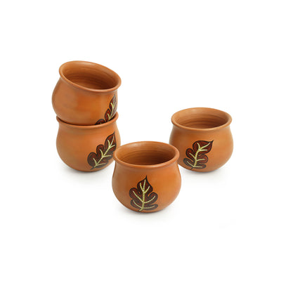 Shades of a Leaf' Hand-Painted Terracotta Kullads (Set of 4 | 160 ml)