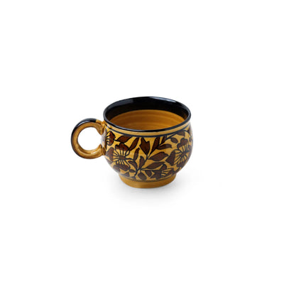 Mughal Floral' Hand-painted Ceramic Coffee & Tea Cups (Set of 6 | 180 ML | Microwave Safe)