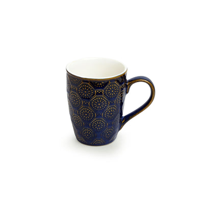 Moroccan Night Sky' Hand Glazed & Embossed Coffee Mugs In Ceramic (Set Of 2 | 300 ML | Microwave Safe)