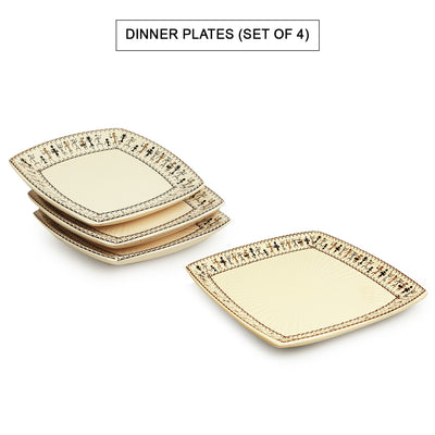 Whispers of Warli' Handcrafted Ceramic Dinner Plates (Set of 4 | 10 Inches | Microwave Safe)
