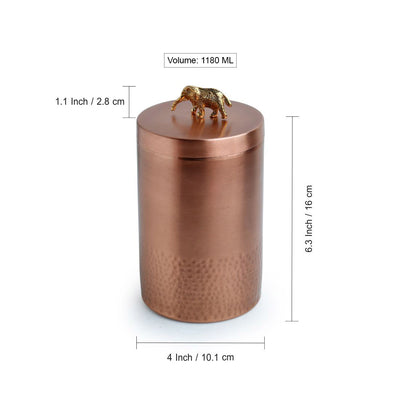 Tuskered Glory' Copper Container With Lid (Non-airtight | 1180 ML)