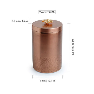 Blooming Flower' Copper Container With Lid (Non-airtight | 1180 ML)