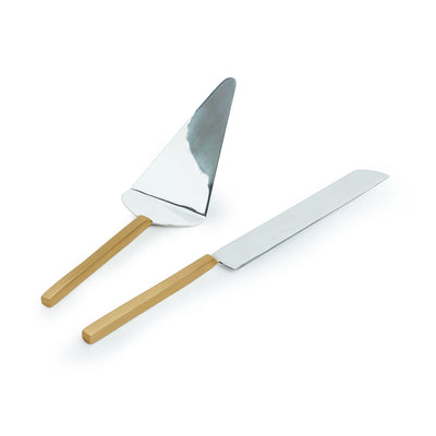 'Exquisite Enigma' Cake Server & Bread Knife In Stainless Steel & Brass (Set of 2)