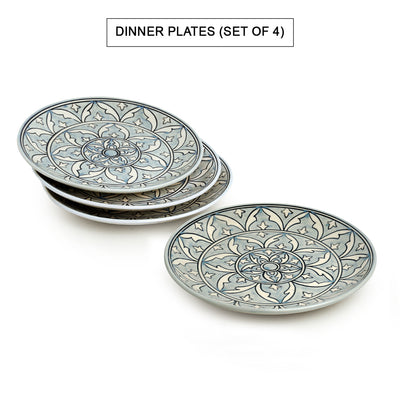 Arabian Nights' Hand-Painted Ceramic Dinner Plates | Side/Quarter Plates & Dinner Katoris (12 Pieces | Serving for 4 | Microwave Safe)