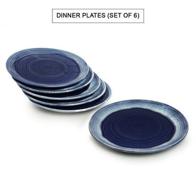 Sapphire Swirl' Hand Glazed Studio Pottery Dinner Plates In Ceramic (Set of 6 | 10 Inches | Microwave Safe)