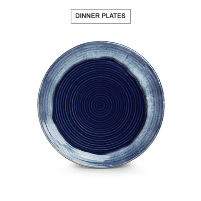 Sapphire Swirl' Hand Glazed Studio Pottery Dinner Plate With Katoris In Ceramic (3 Pieces | Serving For 1 | Microwave Safe)