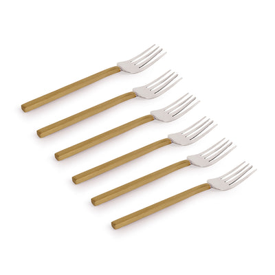 'Euphoric Enigma' Hand-Crafted Table Forks In Stainless Steel & Brass (Set of 6)