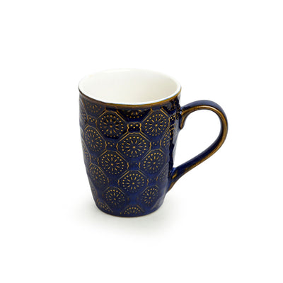 Moroccan Midnight Blue' Hand Glazed & Embossed Coffee Mug In Ceramic (300 ML | Microwave Safe)
