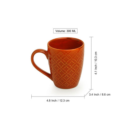 Moroccan Tangerine' Hand Glazed & Embossed Coffee Mug In Ceramic (300 ML | Microwave Safe)