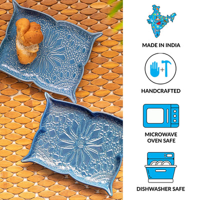 Coral Reef' Serving Platters In Ceramic (Set of 2 | Hand Glazed Studio Pottery | Microwave Safe)