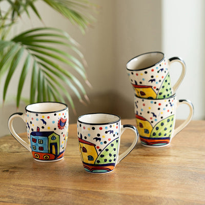 The Hut Jumbo Cuppas Hand-Painted Ceramic Coffee And Tea Mugs (Set Of 4)