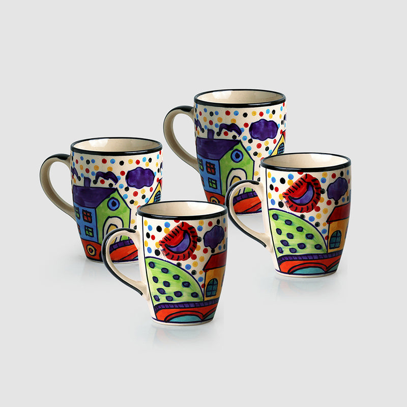 The Hut Jumbo Cuppas Hand-Painted Ceramic Coffee And Tea Mugs (Set Of 4)