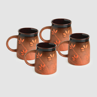 Leaf Sips Handglazed Studio Pottery Coffee Tea Mugs In Ceramic (Set of 4)