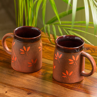 Leaf Sips Handglazed Studio Pottery Coffee Tea Mugs In Ceramic (Set of 4)