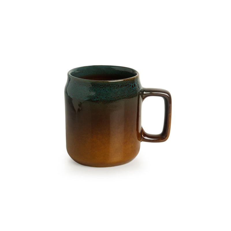 Brown Teal Green Printed Ceramic Studio Pottery Coffee And Tea Mugs (Set Of 4)