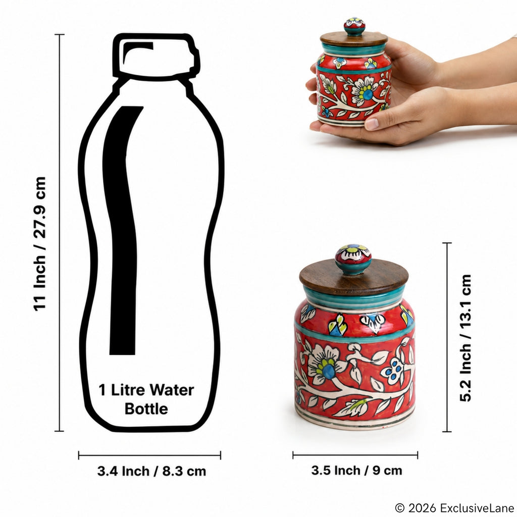 Hand-Painted Floral Ceramic Storage Jars And Containers (Set of 4, Airtight, 410 ML)