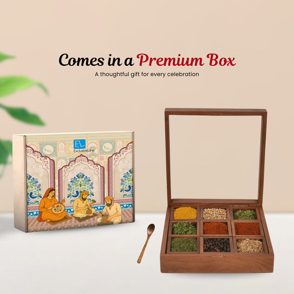 Spice Box With Container & Spoon In Sheesham Wood