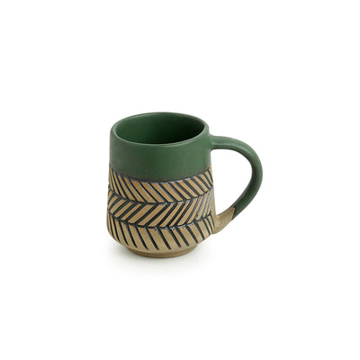 Chevron Waves Textured Handcrafted Ceramic Coffee Mugs (Set of 4, 280 ML Each)