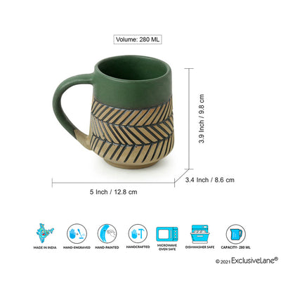 Chevron Waves Textured Handcrafted Ceramic Coffee Mugs (Set of 4, 280 ML Each)