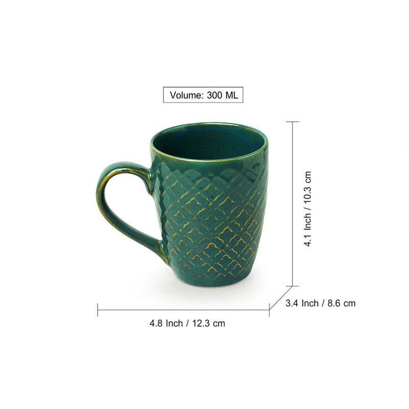 Moroccan Turqouise Handcrafted Printed Ceramic Tea Cups Coffee Mugs (Set Of 4, 300 ML Each)