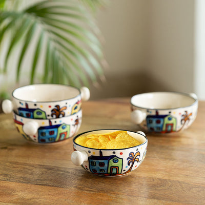 The Hut Handled Bowls Hand-Painted Ceramic Bowls (Set Of 4)