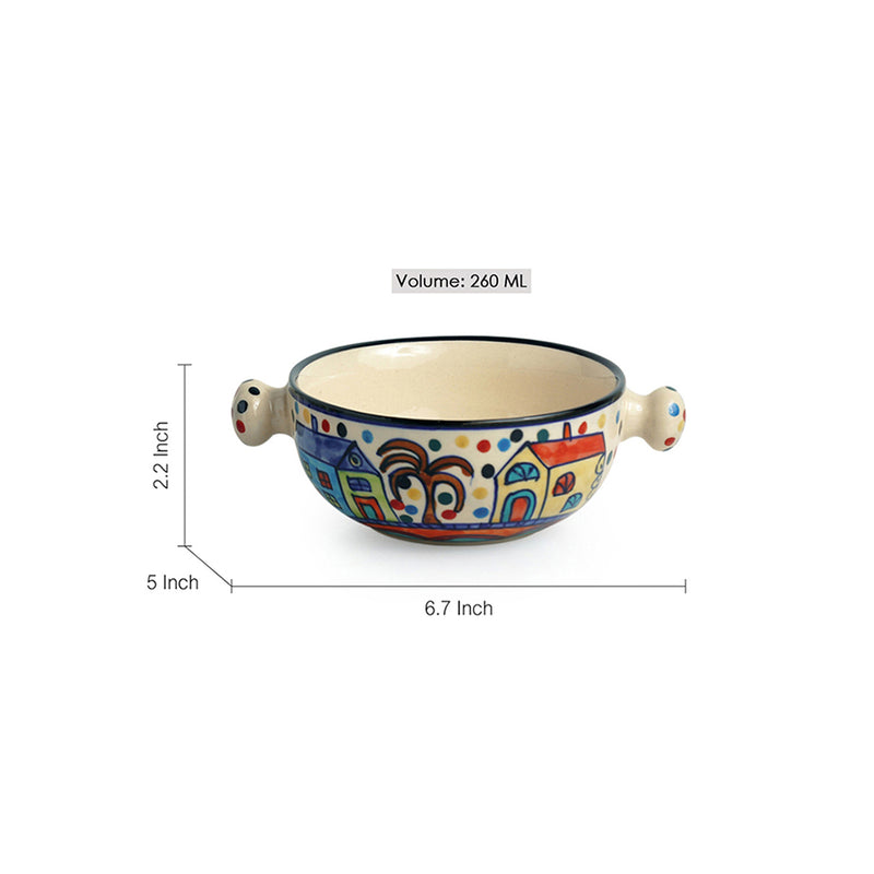 The Hut Handled Bowls Hand-Painted Ceramic Bowls (Set Of 4)