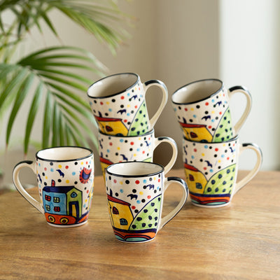 The Hut Jumbo Cuppas Hand-Painted Ceramic Coffee And Tea Mugs (Set Of 6)