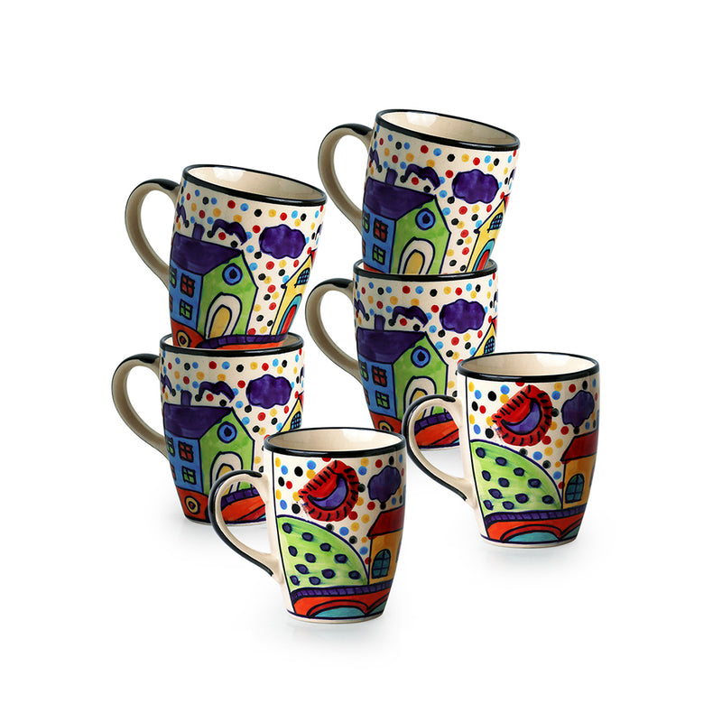 The Hut Jumbo Cuppas Hand-Painted Ceramic Coffee And Tea Mugs (Set Of 6)