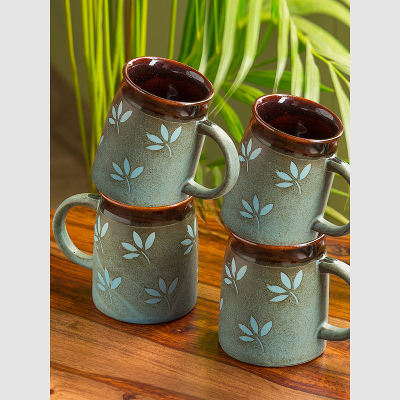 Leaf Sips Handglazed Studio Pottery Ceramic Coffee Tea Mugs (Set of 6)