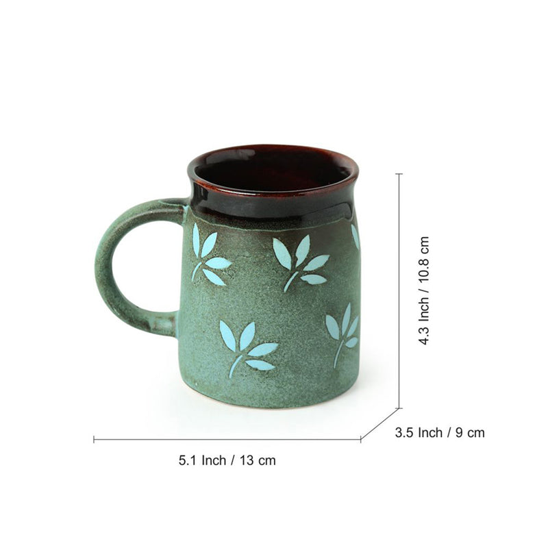 Leaf Sips Handglazed Studio Pottery Ceramic Coffee Tea Mugs (Set of 6)