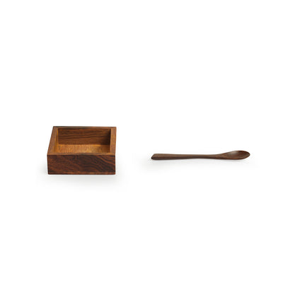 Masala Blends' Handcrafted Spice Box With Spoon In Sheesham Wood (6 Large Containers | 120 ml)