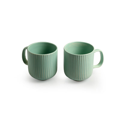 Coral Reef' Glazed Studio Pottery Ceramic Tea & Coffee Mugs (Set of 2, 300 ml, Light Green)