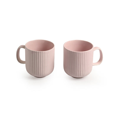 Coral Reef' Glazed Studio Pottery Ceramic Tea & Coffee Mugs with Tray (Set of 2, 300 ml, Pink)