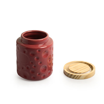 Chic Red' Handcrafted Multi-utility Ceramic Storage Jar and Container (Air-Tight, 720 ml)