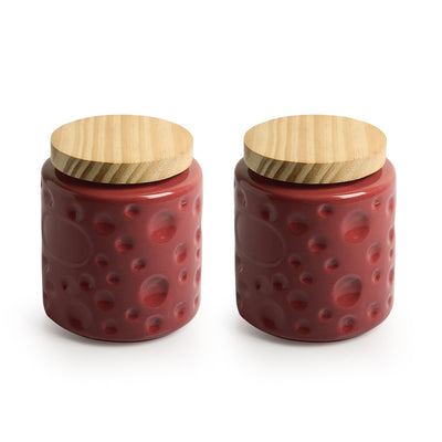 Chic Red' Handcrafted Multi-utility Ceramic Storage Jars and Containers (Air-Tight, Set of 2, 720 ml)