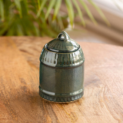 Tomb Green' Hand Glazed Kitchen Storage Jar and Container in Ceramic (Non Air-Tight, 660 ml)