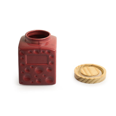 Chic Red' Handcrafted Multi-utility Ceramic Storage Jar and Container (Air-Tight, 730 ml)