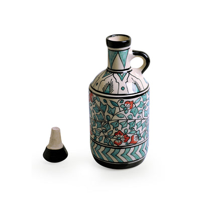Mughal Floral' Hand-Painted Decorative Oil Bottle in Ceramic (900 ml, Multicolor)