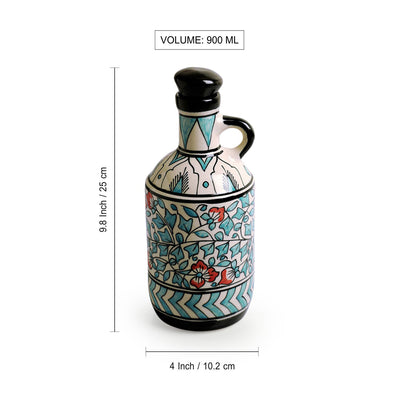 Mughal Floral' Hand-Painted Decorative Oil Bottle in Ceramic (900 ml, Multicolor)