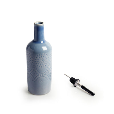 Aquamarine Elixir' Hand Glazed Decorative Ceramic Oil Bottle (Blue, 600 ml)
