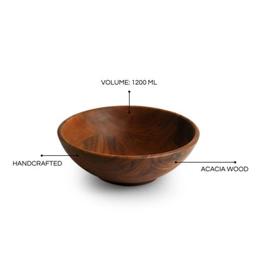 Elemental' Handcrafted Serving Salad Bowl (9.8 Inches, 1200 ml, Acacia Wood)