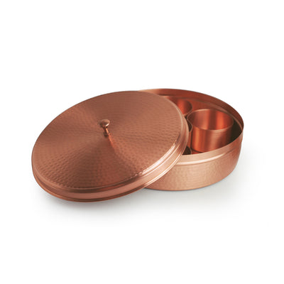 Groove Hand-Hammered' Spice Box With Spoon In Copper (7 Containers, 100 ml)