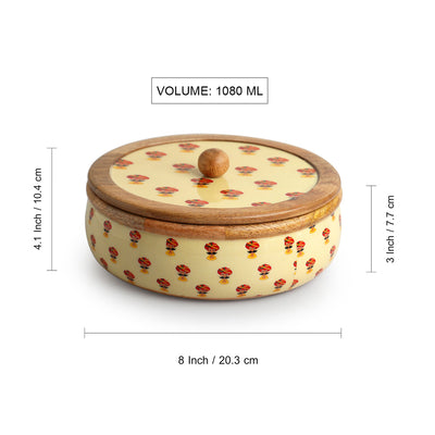 Rajasthani Folk Musicians' Hand-Enamelled Chapati Box With Lid In Mango Wood (8.0 Inch, 1080 ml)