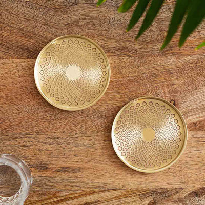Mughal Arc' Hand-Etched Brass Coasters (Set Of 2)